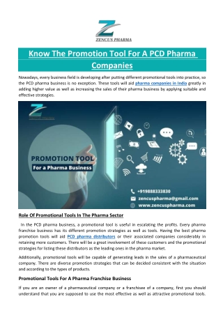 Know The Promotion Tool For A PCD Pharma Companies