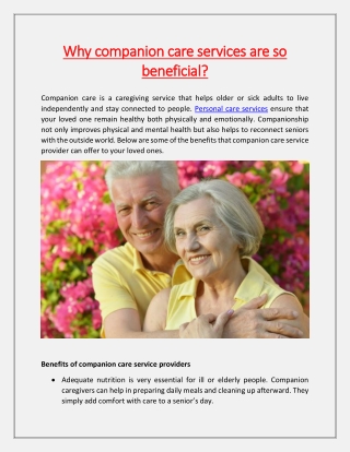 Why companion care services are so beneficial?