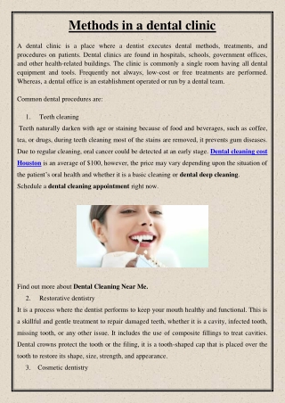 Methods in a dental clinic