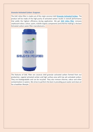 Granular Activated Carbon- Ecogreen