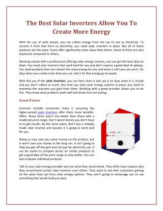 The Best Solar Inverters Allow You To Create More Energy