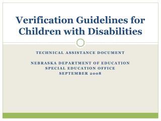 Verification Guidelines for Children with Disabilities