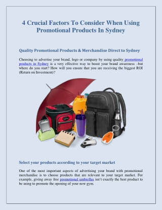 4 Crucial Factors To Consider When Using Promotional Products In Sydney