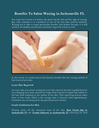 Benefits To Salon Waxing in Jacksonville FL