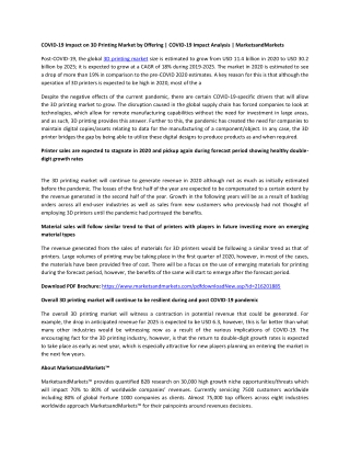 COVID-19 Impact on 3D Printing Market by Offering  | COVID-19 Impact Analysis | MarketsandMarkets