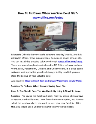 How To Fix Errors When You Save Excel File?-www.office.com/setup