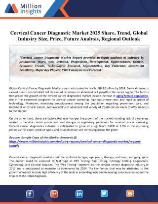 Cervical Cancer Diagnostic Market: Rising Demand, Future Scope, Market Status, And Forecasts, 2020-2025