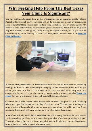 Why Seeking Help From The Best Texas Vein Clinic Is Significant?