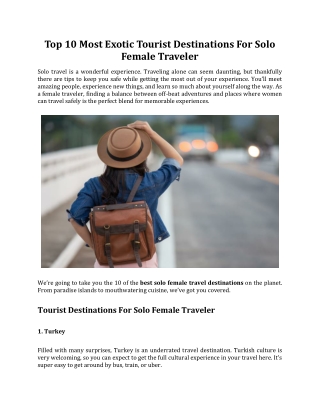 Top 10 Most Exotic Tourist Destinations For Solo Female Traveler