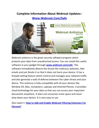 Complete Information About Webroot Updates:- Www.Webroot.Com/Safe