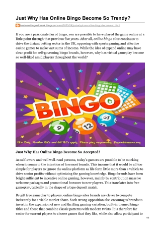 Just Why Has Online Bingo Become So Trendy?