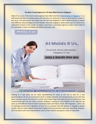 The Most Trusted Agency For The Best Maid Service In Singapore