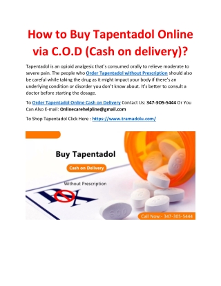 How to Buy Tapentadol Online via C.O.D (Cash on delivery)?