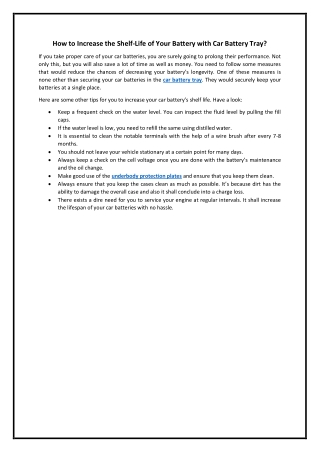 How to Increase the Shelf-Life of Your Battery with Car Battery Tray?