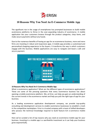 10 Reasons Why You Need An E-Commerce Mobile App