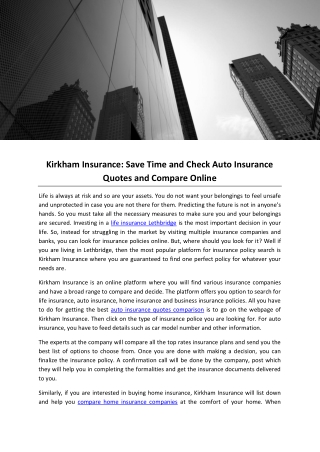 Kirkham Insurance: Save Time and Check Auto Insurance Quotes and Compare Online