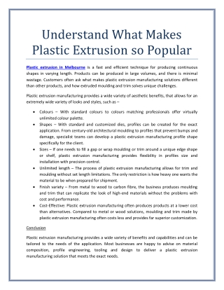 Understand What Makes Plastic Extrusion so Popular