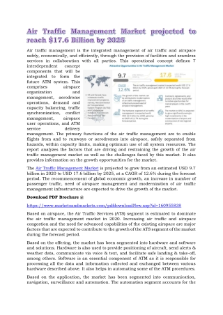 Air Traffic Management Market projected to reach $17.6 Billion by 2025