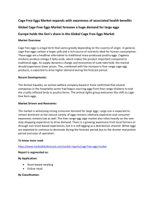 Cage Free Eggs Market Report 2020-2025