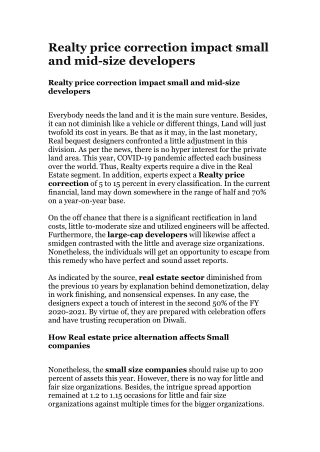 Realty price correction impact small and mid-size developers