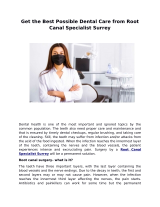 Get the Best Possible Dental Care from Root Canal Specialist Surrey