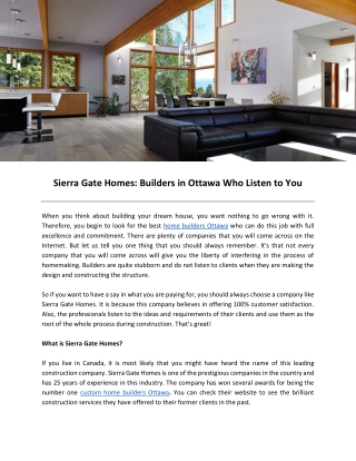 Sierra Gate Homes: Builders in Ottawa Who Listen to You