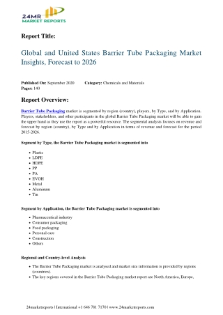 Barrier Tube Packaging Market Insights, Forecast to 2026