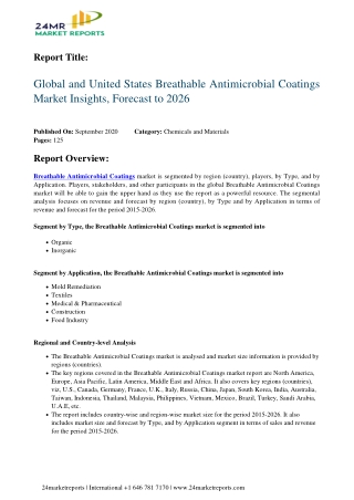 Breathable Antimicrobial Coatings Market Insights, Forecast to 2026