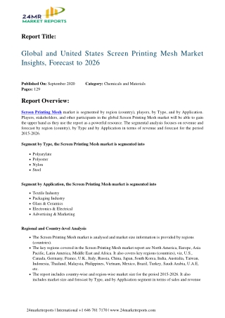 Screen Printing Mesh Market Insights, Forecast to 2026