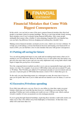 Financial Mistakes that Come With Biggest Consequences