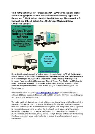 Worldwide Truck Refrigeration Market Report Forecast to 2027