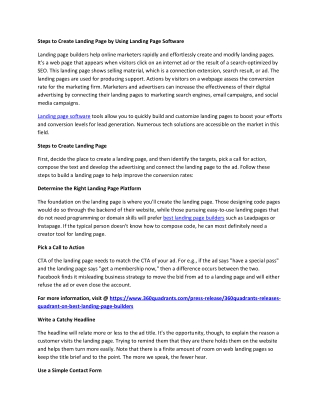 Steps to Create Landing Page by Using Landing Page Software