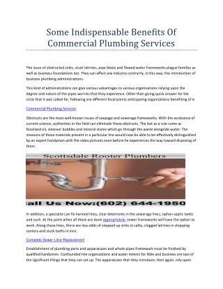 Some Indispensable Benefits Of Commercial Plumbing Services