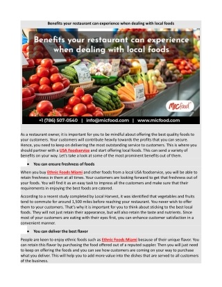 Benefits your restaurant can experience when dealing with local foods