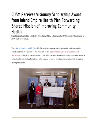 CUSM Receives Visionary Scholarship Award from Inland Empire Health Plan