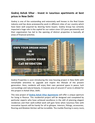 Godrej Ashok Vihar Luxurious Apartments Prices