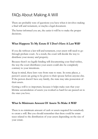 FAQs About Making A Will