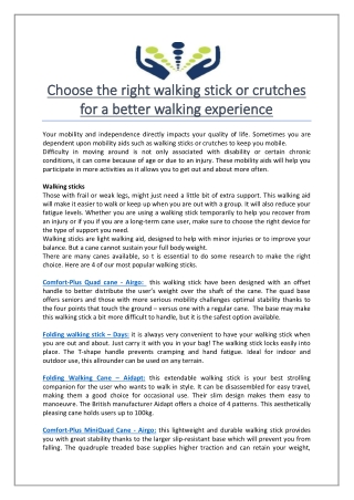Choose the right walking stick or crutches for a better walking experience