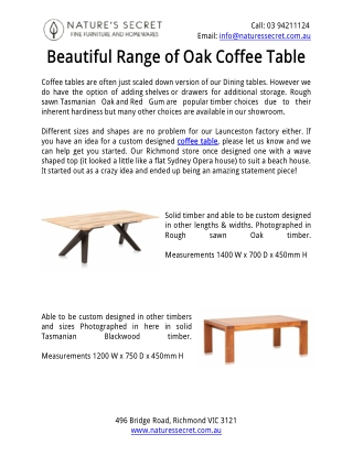 Beautiful Range of Oak Coffee Table