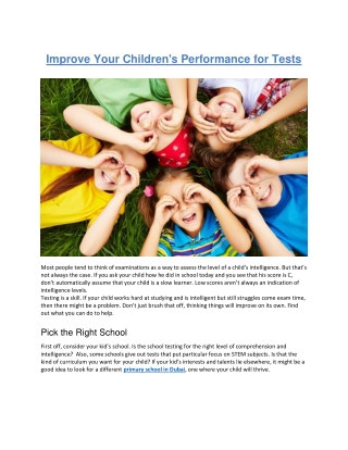 Improve Your Children's Performance for Tests