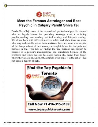 Meet the Famous Astrologer and Best Psychic in Calgary Pandit Shiva Tej