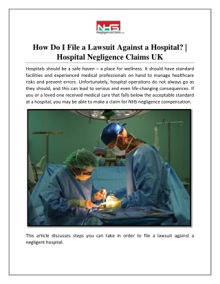 How Do I File a Lawsuit Against a Hospital? | Hospital Negligence Claims UK