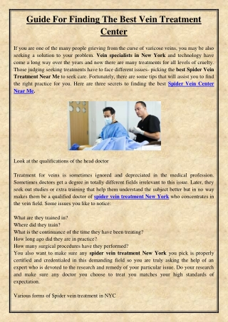 Guide For Finding The Best Vein Treatment Center