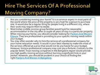 Hire The Services Of A Professional Moving Company?