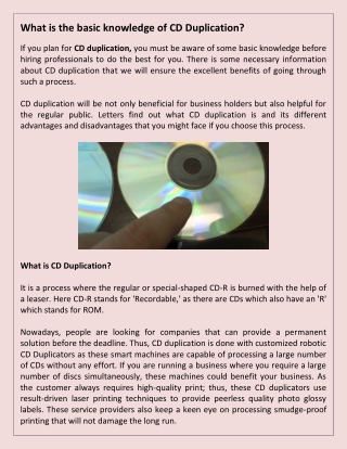 What is the basic knowledge of CD Duplication?