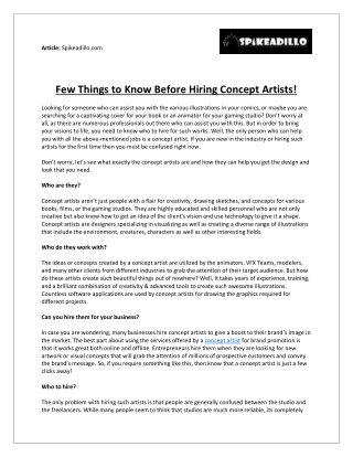 Few Things to Know Before Hiring Concept Artists - Spikeadillo