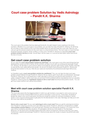 Court case problem Solution by Vedic Astrology - Pandit K.K. Sharma