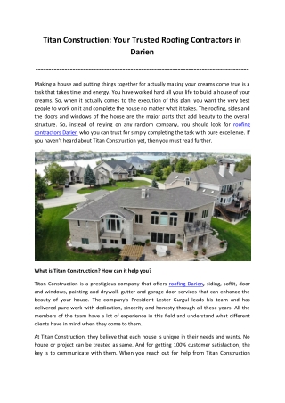 Titan Construction: Your Trusted Roofing Contractors in Darien