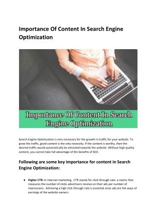 Importance Of Content In Search Engine Optimization