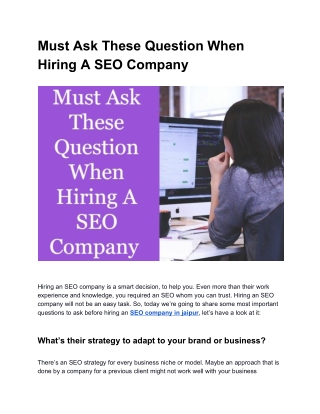 Must Ask These Question When Hiring A SEO Company